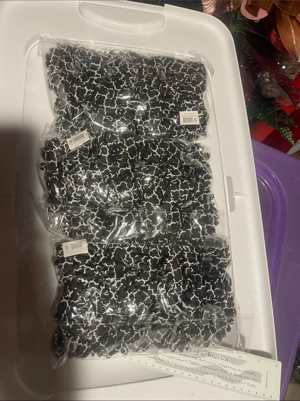 Black & White Floral Fabric Flowers diy 3 dozen large crafts rhinestone Center